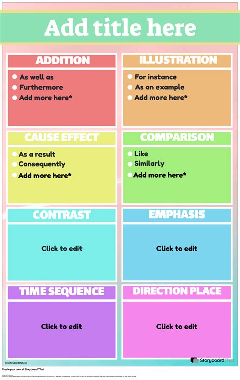 Pastel Themed Transition Words Poster Storyboard