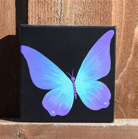 Unique Purple And Teal Butterfly Painting On 6x6 Canvas Etsy