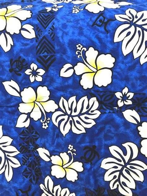 Blue Hibiscus Cotton Fabric Hawaiian Fabric Nautical Fabric Etsy In