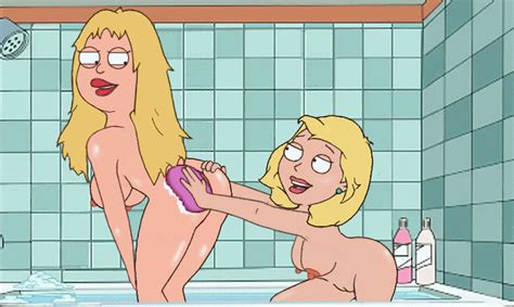 Xbooru American Dad Bath Bathroom Becky Arangino Blonde Hair Captions Francine Smith Funny Gif