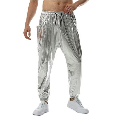 Shiny Silver Metallic Jogger Pants Men 2023 Brand 70s Disco Dance Trousers Men Hip Hop