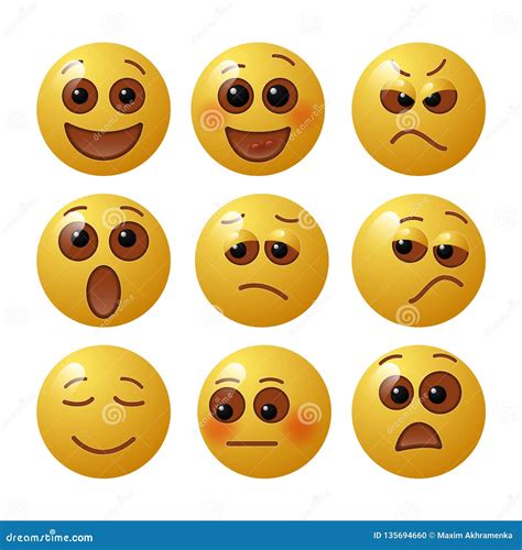 Set Of Emoticons With Human Emotions Set Of Emoji Vector Illustration Stock Illustration