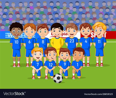 Cartoon Soccer Kids Team At A Stadium Royalty Free Vector