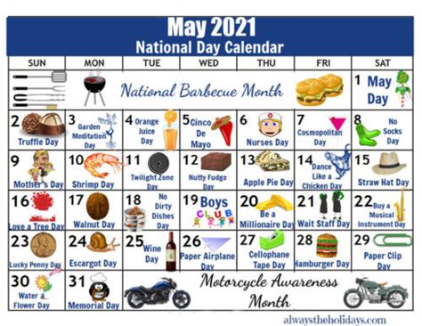 May National Day Calendar Free Printable Always The Holidays