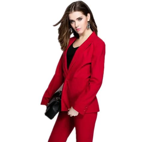 Bespoke Red Formal Pants Suits For Costume Shawl Lapel Slim Fit Womens