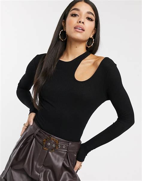 NA-KD cut-out detail long sleeve top in black | ASOS