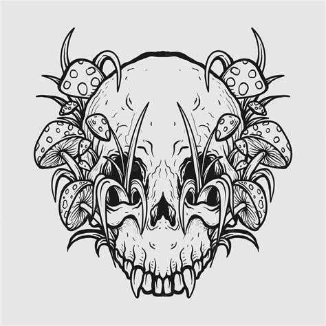 Premium Vector Tattoo Design Black And White Hand Drawn Skull And
