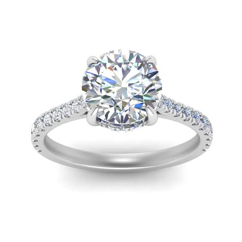 Hidden Halo Pave Set Round Diamond Engagement Ring In 14k White Gold