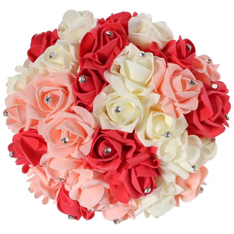 30 Heads Colourfast Foam Roses Crystal Artificial Flower Home Wedding
