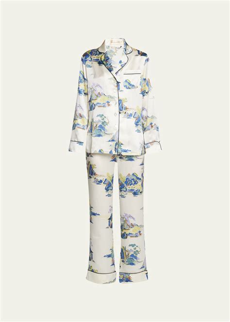 Olivia Von Halle Lila Landscape Print Silk Pajama Set Bergdorf Goodman