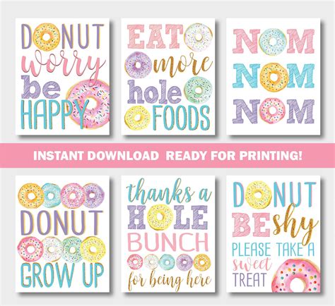 Donut Party Signs 10x8 5x7 Digital Bundle Printable Donut Theme