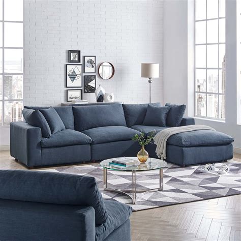 Commix Down Filled Overstuffed 4 Piece Sectional Sofa Set Azure