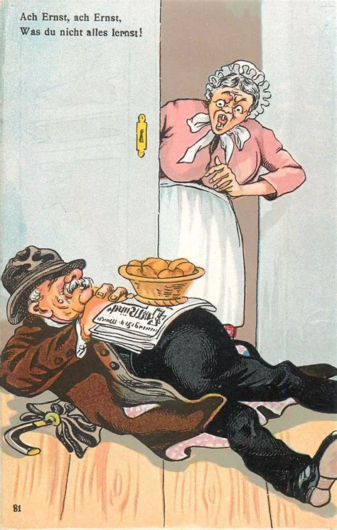 Vintage Humour Postcard Old Couple Comic Caricatures Ugly Wife Sleeping Husband Topics
