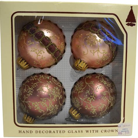 Christmas By Krebs Pink Glitter Mica Ball Glass Ornaments With Box