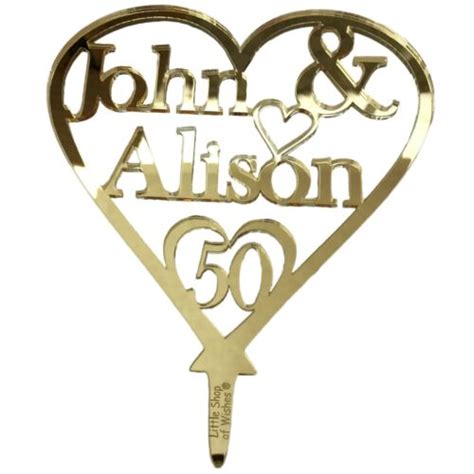 Personalised 50th Golden Wedding Anniversary Cake Toppers Couple Gold