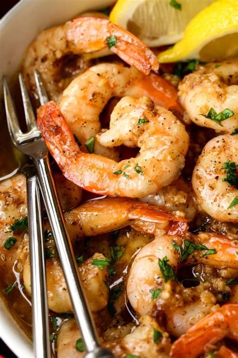 The peppers and garlic are roasted ahead of time. This Garlic Butter Shrimp can be served for an appetizer ...