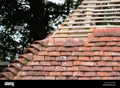 Roof Construction On A Medieval House With Kentish Peg Tiles At Weald
