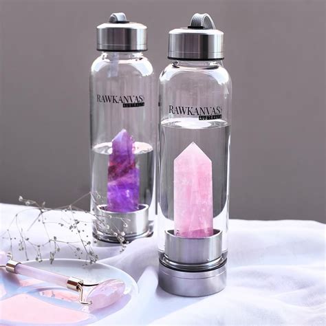 Raw Infusion Rose Quartz Crystal Infused Water Bottle Infused Water Bottle Water Bottle