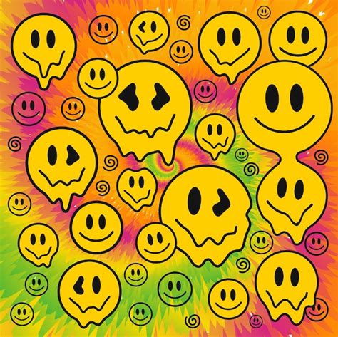 Crazy Melt Smile Facestie Dye Achtergrond Vector Tie Dye Gekke Cartoon Karakter