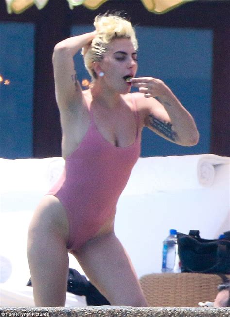 Lady Gaga Shows Off In A Skimpy Pink One Piece While Hitting The Pool In Mexico Daily Mail Online