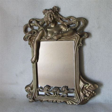 Pretty Antique Art Nouveau Mirror Picture Frame Lady In Gown Ornate