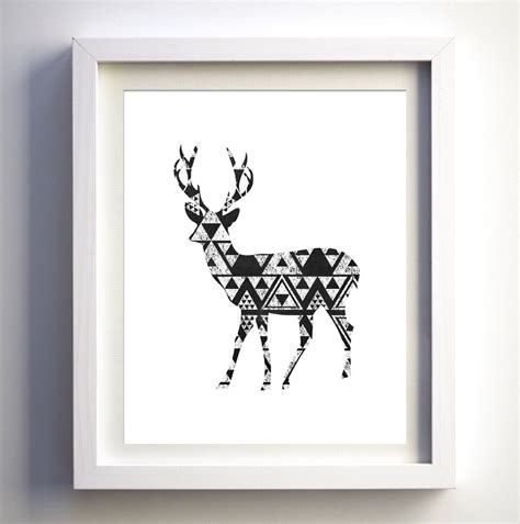 Deer Print Geometric Animal Art Print Deer Head Triangle