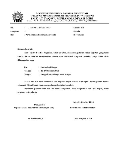 Surat Peminjaman Tenda Pdf