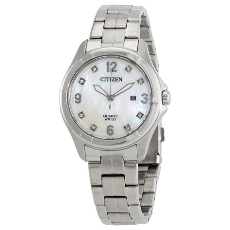 Citizen Quartz Crystal Mother Of Pearl Dial Ladies Watch Eu6080 58d