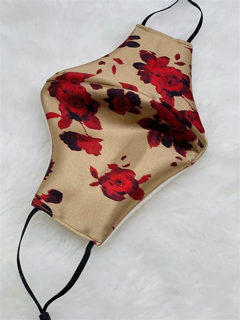 Floral Satin Face Mask Red Abstract Floral Mask 100 Organic Etsy 日本