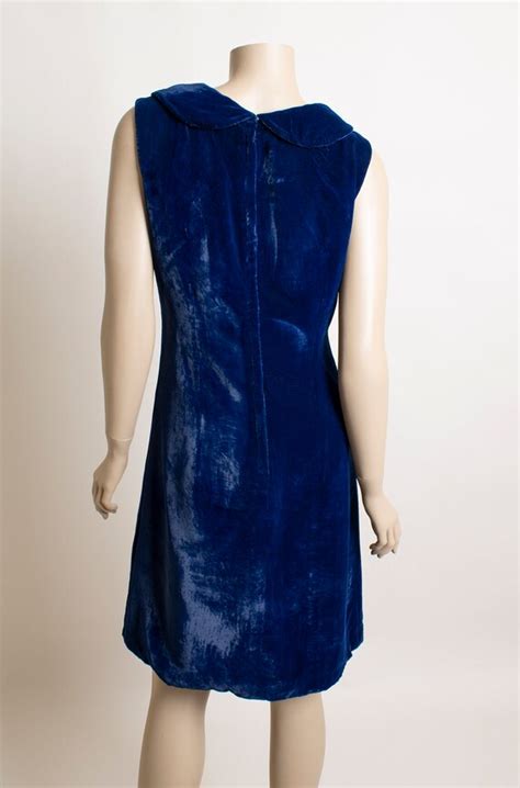 vintage 1960s blue velvet dress mini sleeveless mod… gem