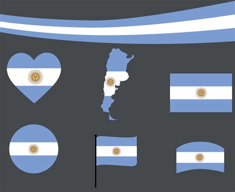 Argentina Flag Map Ribbon And Heart Icons Vector Illustration Abstract