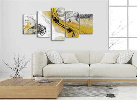 Mustard Yellow And Grey Swirl Bedroom Canvas Wall Art Abstract Print
