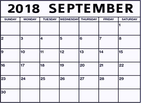 Blank Calendar September 2018 Printable Template Download December