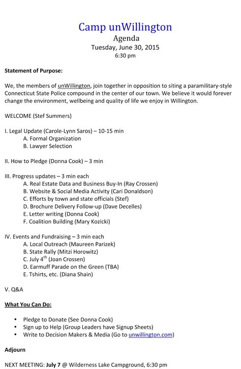 Printable Resident Council Meeting Template