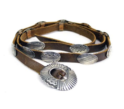 Navajo Sterling Silver Concho Belt On Leather