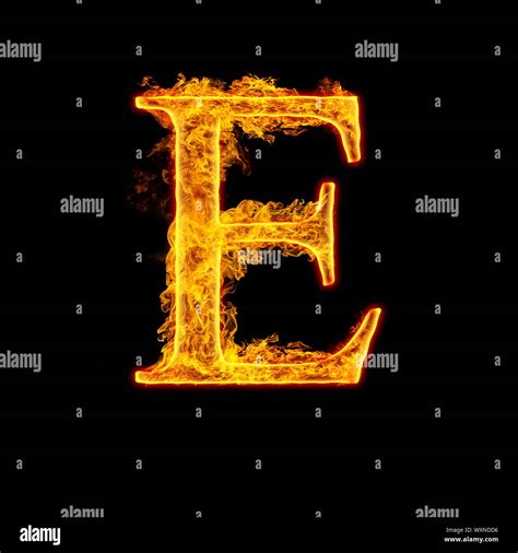 Fire Alphabet Letter E Isolated On Black Background Stock Photo Alamy