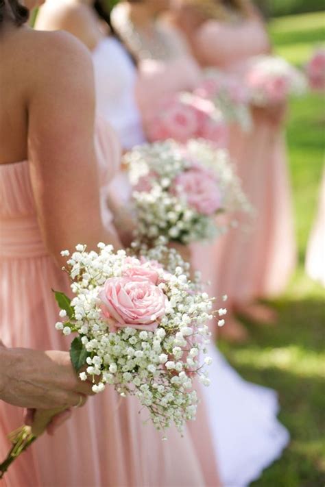 Rose And Baby S Breath Bouquets Rustic Pink Wedding Country Wedding