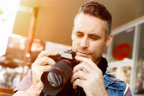 Male Photographer Taking Picture Stock Image Image Of Handsome Hobby