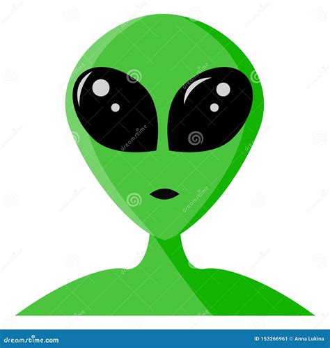 Green Alien Face With Large Black Eyes Martian Portrait Isolated In