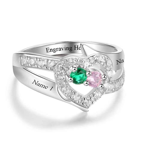 Personalized Birthstone Custom Engrave 2 Names Promise Ring 925