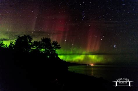 Northern Lights Off The Shore Of Lake Superior Outside Duluth Mn