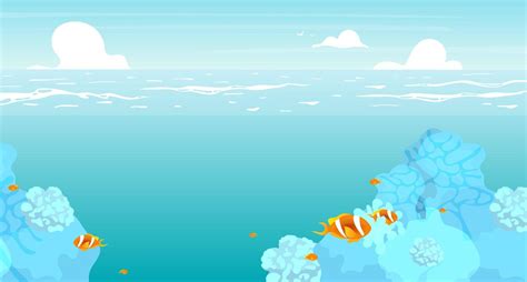 Underwater Flat Flat Vector Illustration Summer Ocean Sea Scenery
