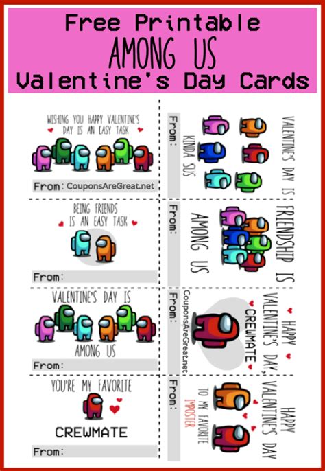 Free Printable Among Us Valentine's Day Cards
