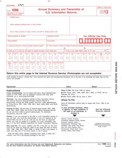 Printable Form 1096 Form 1096 Annual Summary And Transmittal Of Us