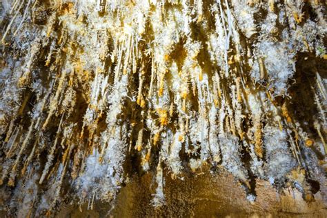 Many White Stalactites Inside Of Beautiful Old Cave Grotte Di Is Zuddas