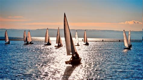 Sunset Sunlight Landscape Nature Sea Sailing Ships