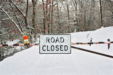 Road Closed Sign In Winter Snow Stock Photo Royalty Free Freeimages
