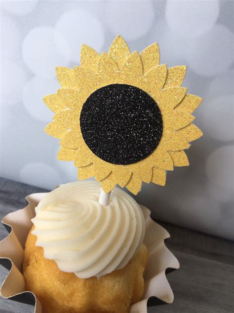 Sunflower Cupcake Toppers You Are My Sunshine Theme Glitter Etsy
