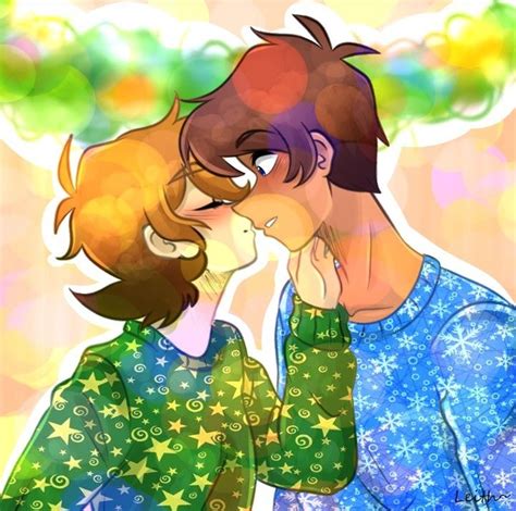 Lance And Pidge About To Share A Romantic Kiss In Their Blue And Green