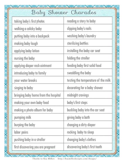 Charades Baby Shower Game In A Vintage Style With Blue